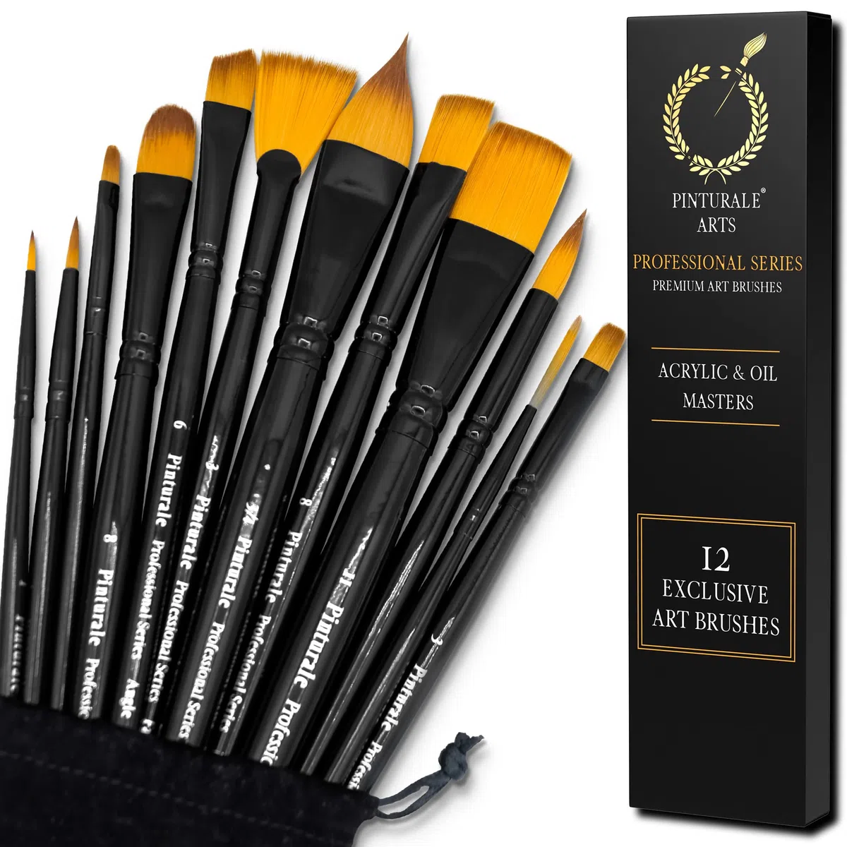 Pinturale 12 Pennelli Per Acrilico | Acrylic & Oil Masters | Set di 12 Pennelli Professionali Per Dipingere | Pennelli Per Pittura Ad Olio, Set Pennelli Per Dipingere Professionali