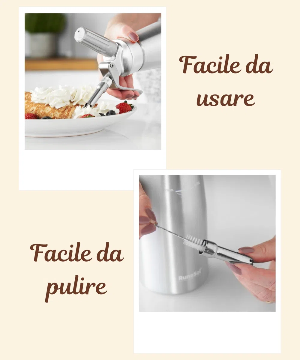 RuneSol Sifone per Cucina Alluminio 500ml con 3 Ugelli Acciaio Inox, Sifone da Panna Montata, Sifoni per Spume Panna Monta Professionale per Decorazione Pasticceria e Dessertf