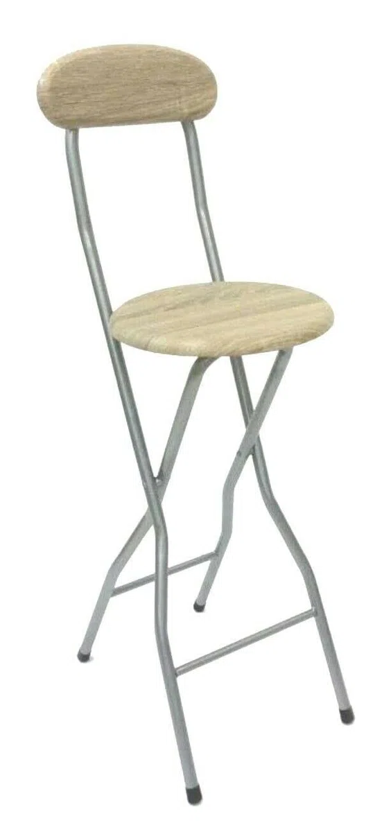 Sgabello pieghevole da bar con schienale e poggiapiedi, 79 cm, colore: Argento