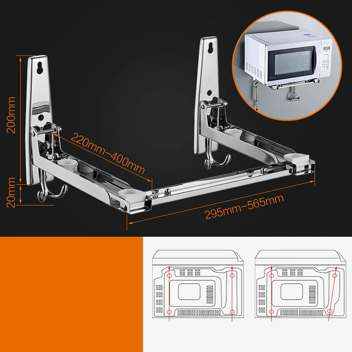 OUKANING Supporto Universale per microonde con Bracci telescopici Supporto per microonde Supporto da Parete in Acciaio Inossidabile per microonde