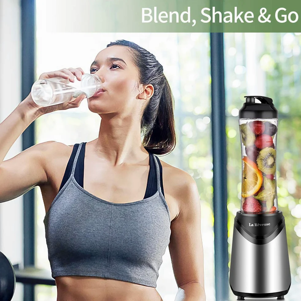 La Rêveuse Frullatore Personale Mini-size Blender con 2 Bottiglie Portatili 550ml,senza BPA,2 Coperchi da Viaggio,Mixer per Smoothie (Silver)
