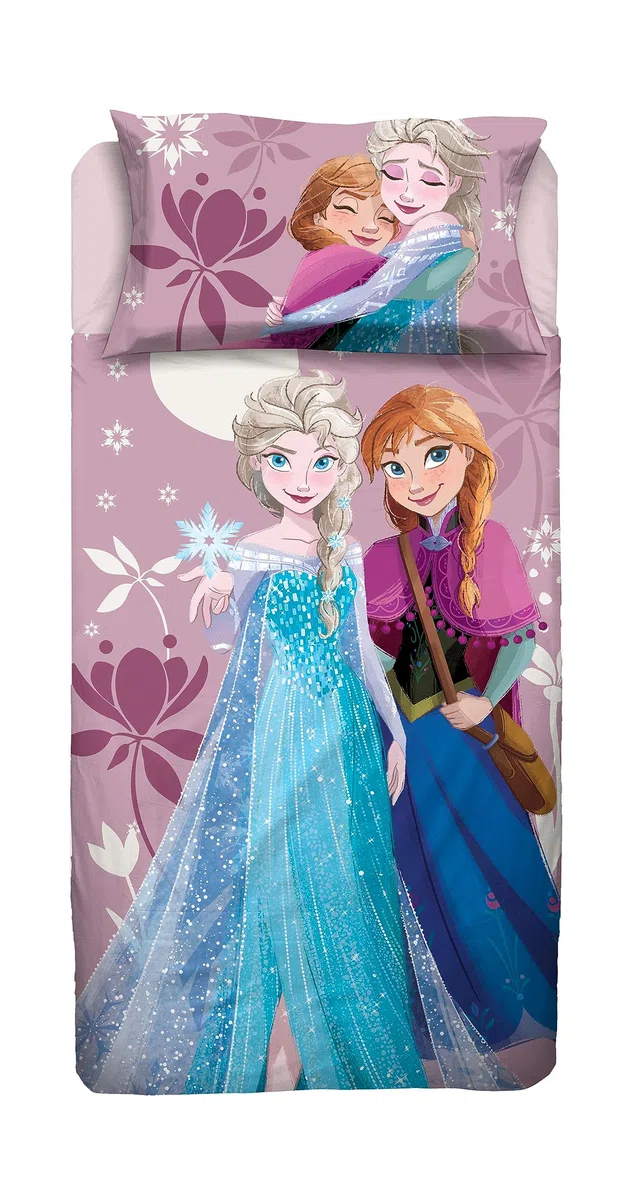 Frozen, Lenzuolo Letto Singolo, Completo Letto Singolo Disney, Lenzuolo Sopra, Lenzuolo Con Angoli, Federa, Rosa, Disney, 100% Cotone, Prodotto Ufficiale