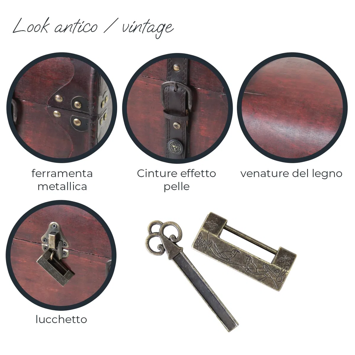 HMF Scrigno in Legno Grande con Serratura Decorativa, Cassa del Tesoro per Feste di Compleanno Bambini | 40 x 23 x 27 cm | Cambogia