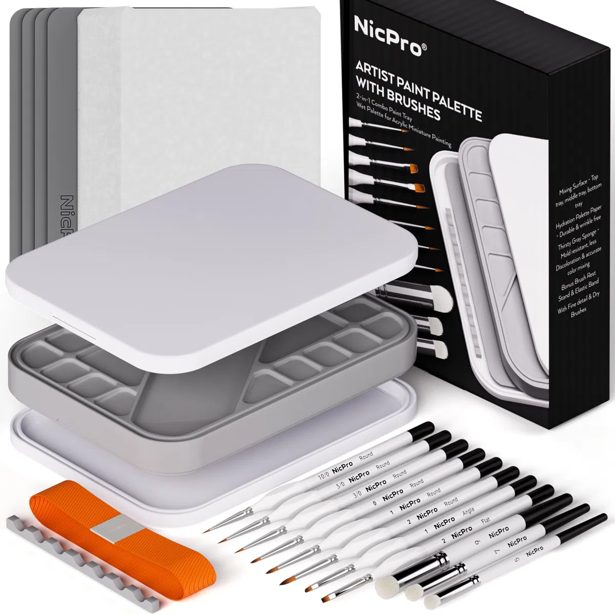 Nicpro kit di pittura con tavolozza per dipingere, 11 pennelli per dettagli, secco, 100 fogli di carta, 4 spugne, porta pennelli, wet palette per miscelare la vernice, per la pittura di modelli