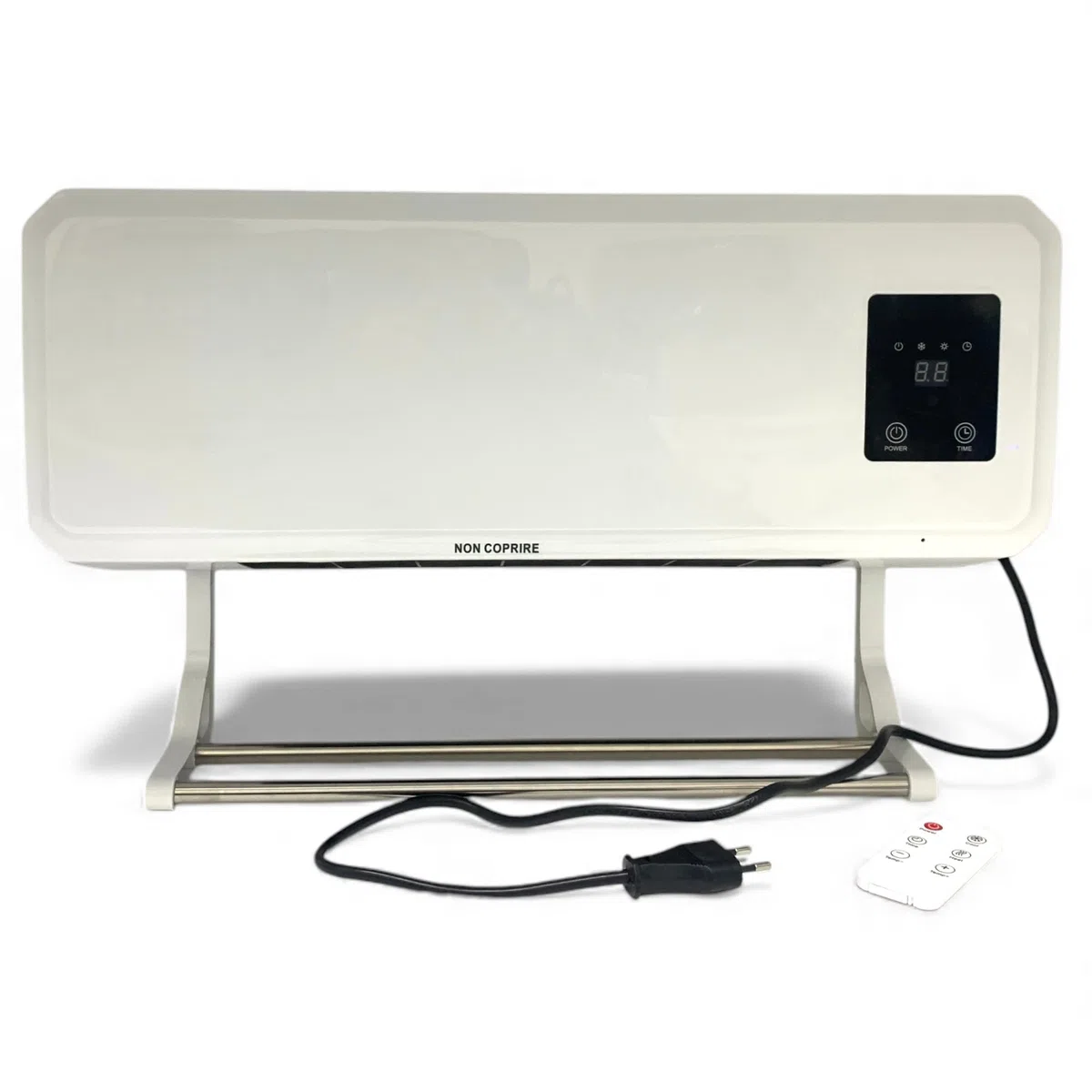 Stufa Elettrica a Parete Termoventilatore 2000W Aria Calda Fresca con Telecomando Timer 12H Display LCD Digitale Caldobagno Elettrico a Basso Consumo con Supporto Asciugamani/stendino integrato