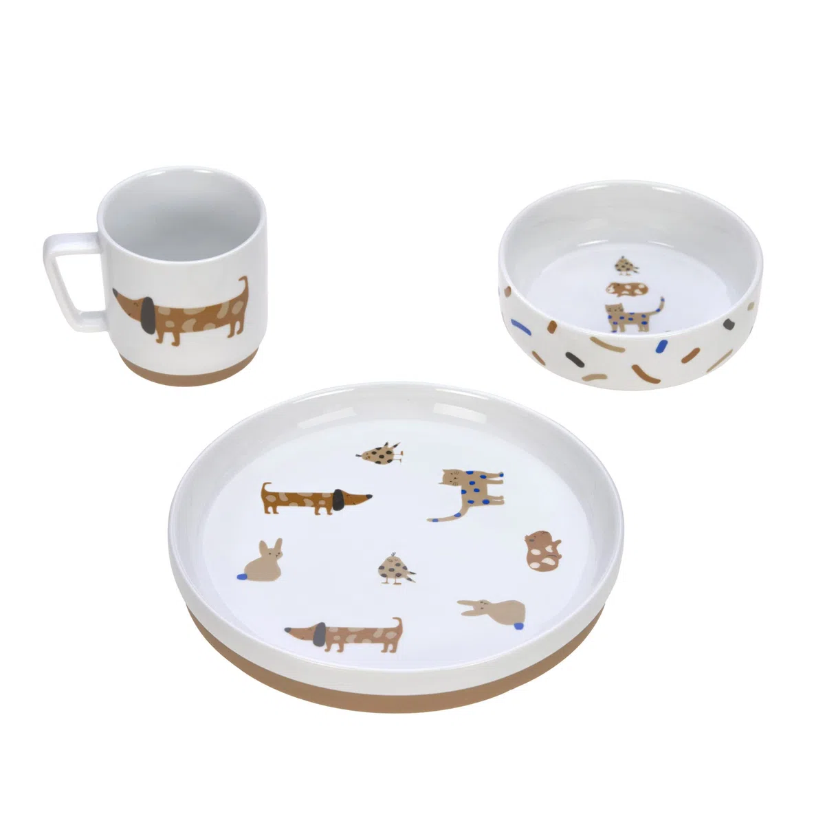 LÄSSIG Set di stoviglie per bambini Piatto Ciotola Tazza Porcellana Antiscivolo/Dish Set Porcelain/Silicone Little Mateys royal blue