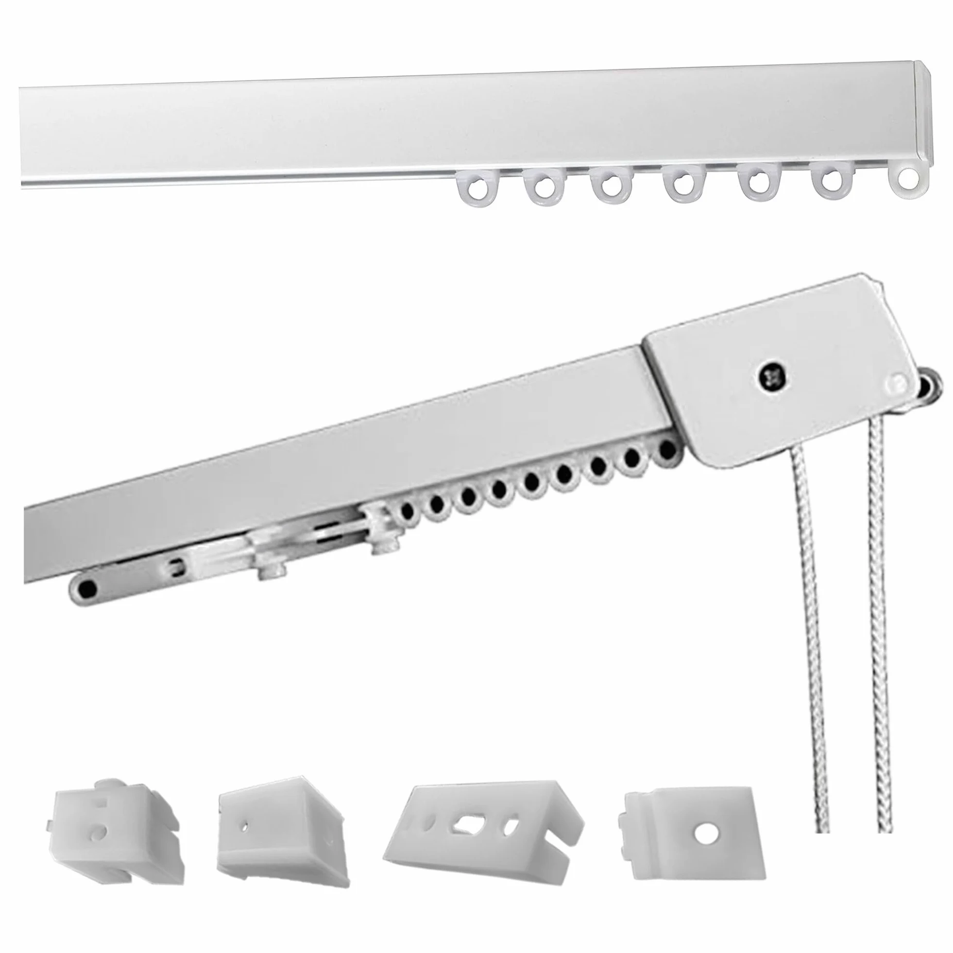 Binario Tenda Soffitto Lineare in Alluminio Bianco Personalizzabile, Completo di Accessori per il Fissaggio, Movimento Manuale, Bastone Tende a Soffitto o Parete (280CM MOVIMENTO MANUALE SENZA CORDA)