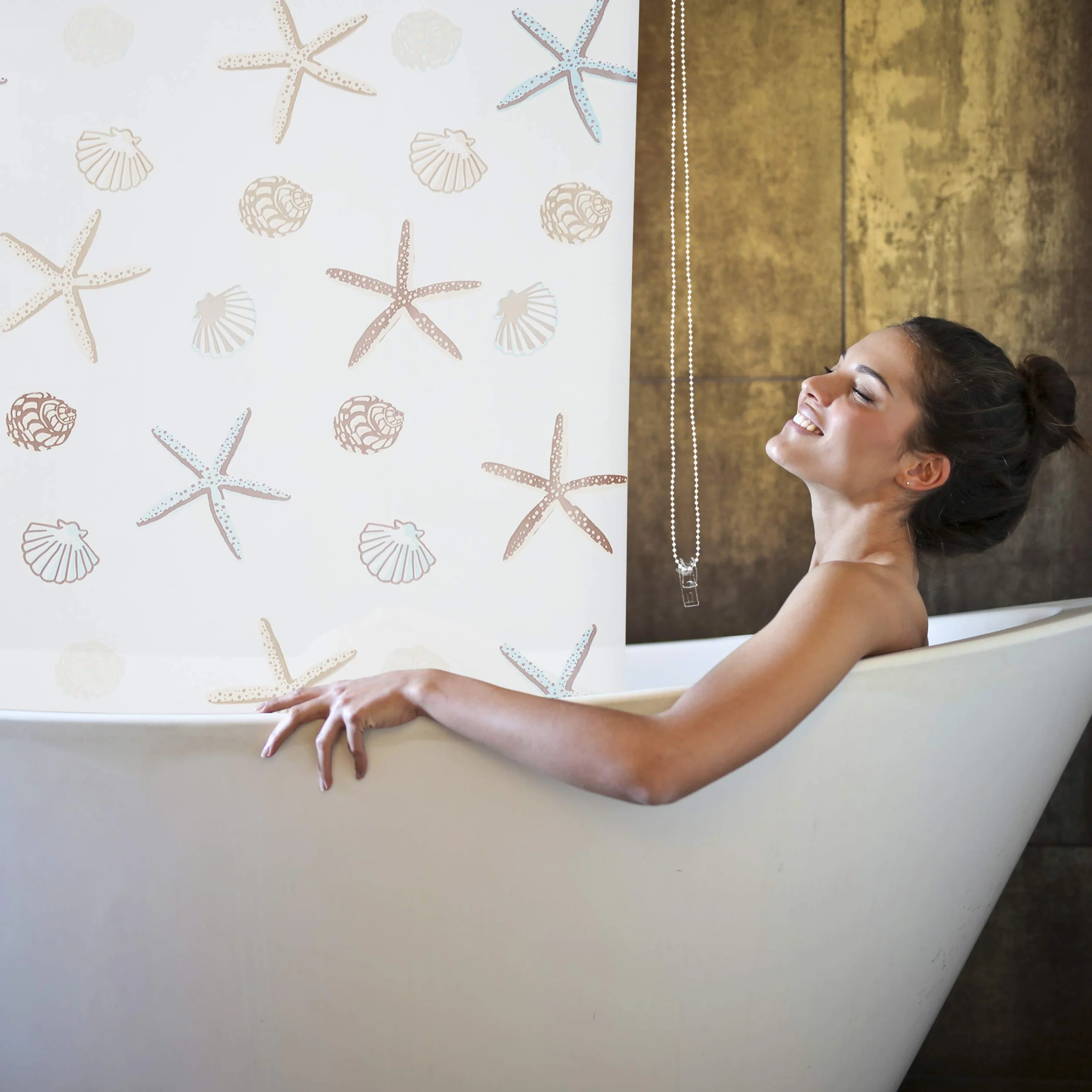 Relaxdays Tenda a Rullo Ocean, Impermeabile, Vasca, Doccia, Conchiglie, Montaggio a Soffitto, 100x240 cm, Semitrasparente
