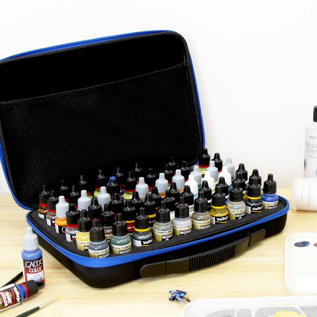 Hartem - Astuccio portatile per inchiostri all'alcool e vernici acriliche di modellismo | Capacità di 60 bottiglie per Diamond Painting | Schiuma Foam, tasca interna e doppia chiusura lampo