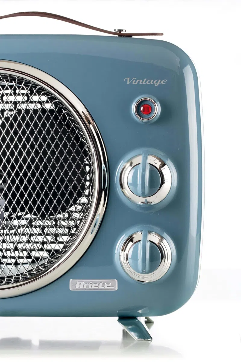 Termoventilatore Vintage, Freddo e Caldo, Termostato regolabile, Maniglia per facile trasporto, 2000 W, Celeste