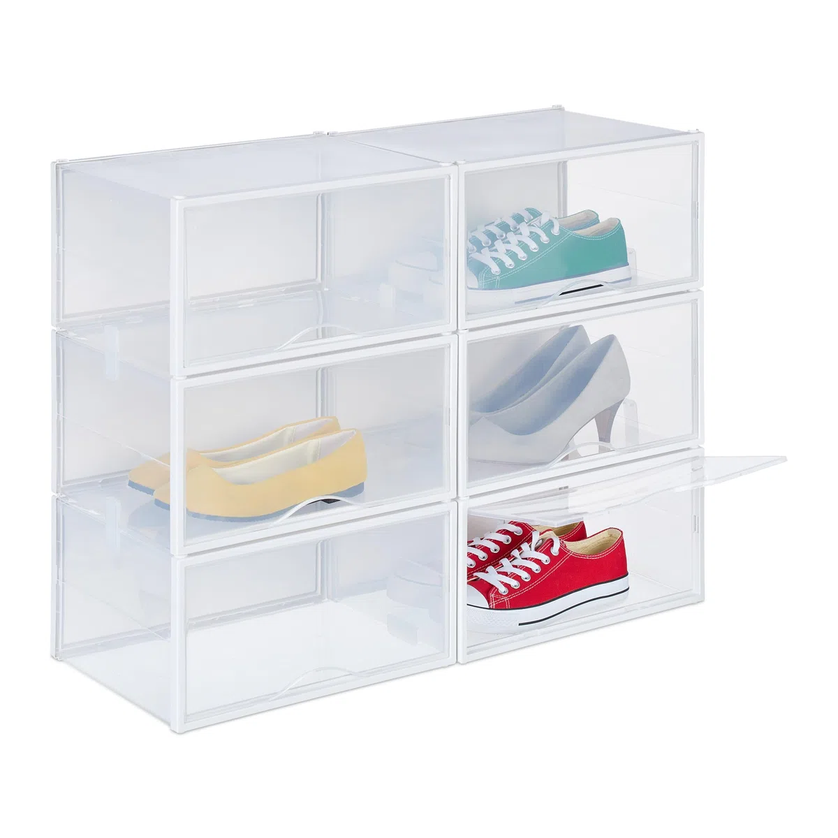 Relaxdays Set 6 Scatole di Plastica per Scarpe Fino al N. 48, Scarpiera con Box Impilabili, Shoe Organizer, Trasparente