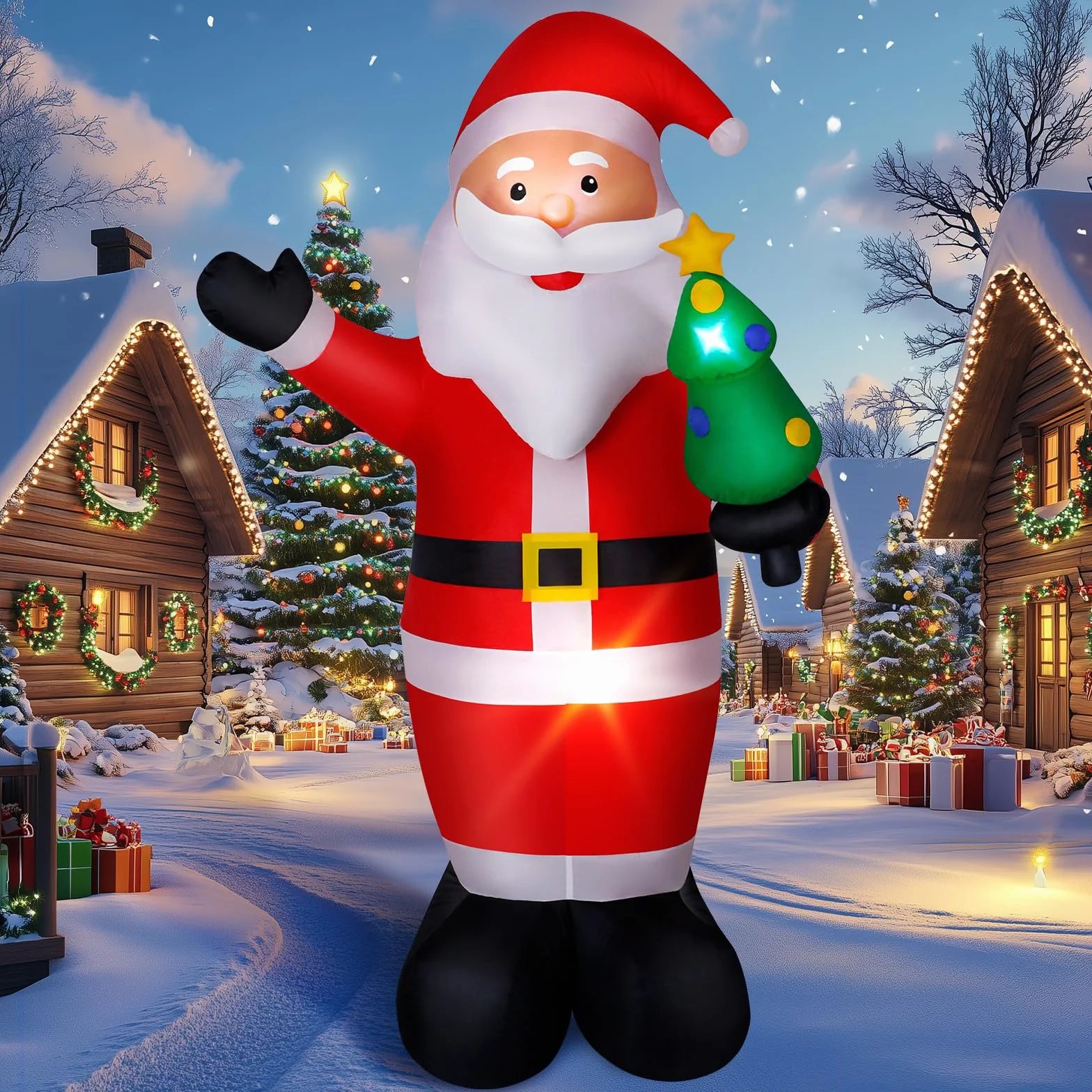 Babbo Natale Gonfiabile, 244cm Decorazione Natalizia con Luci LED, Modello di Santa Claus con Kit Fissaggio, da Esterno Impermeabile IP44
