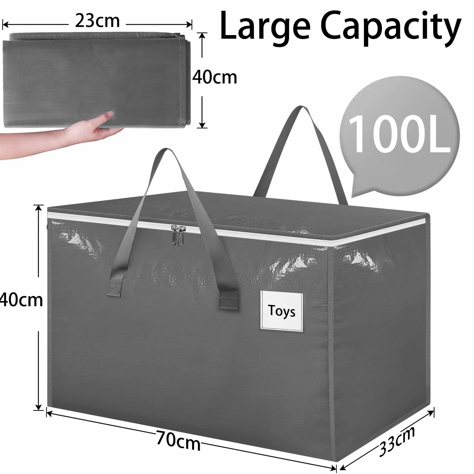Withosent 100L Borsa Portaoggetti Grande, 6 Pezzi Impermeabile Borse di Stoccaggio Trasloco con Cerniera e Maniglia, Pieghevole Scatole Armadio Viaggio per Vestiti, Coperte, Trapunte, Grigio
