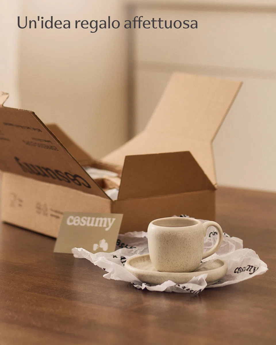 Cosumy Set di 4 Tazzine da Caffè Espresso con Piattini Bianche – Tazze 90 ml in Ceramica – Mantiene il Calore Più a Lungo – Tazzine Eleganti con Smaltatura Artigianale – Set Tazzine Caffe