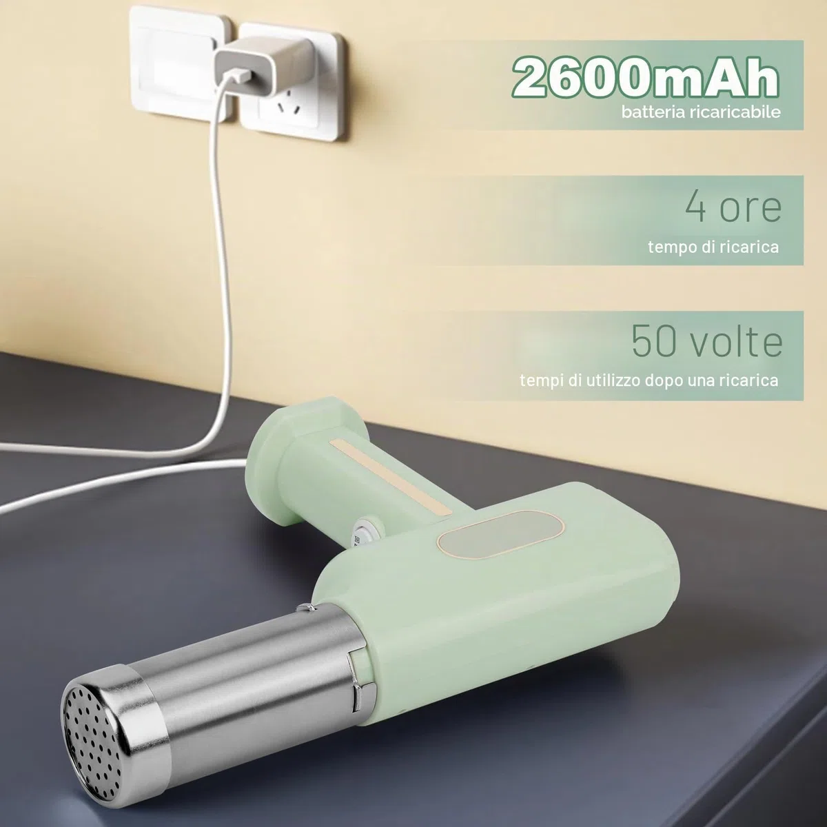 Macchina per pasta elettrica, pressa per pasta portatile con batteria da 2600 mAh, 5 stampi per pasta, 3 teste di salsiccia, spatola e misurino, macchina per pasta automatica
