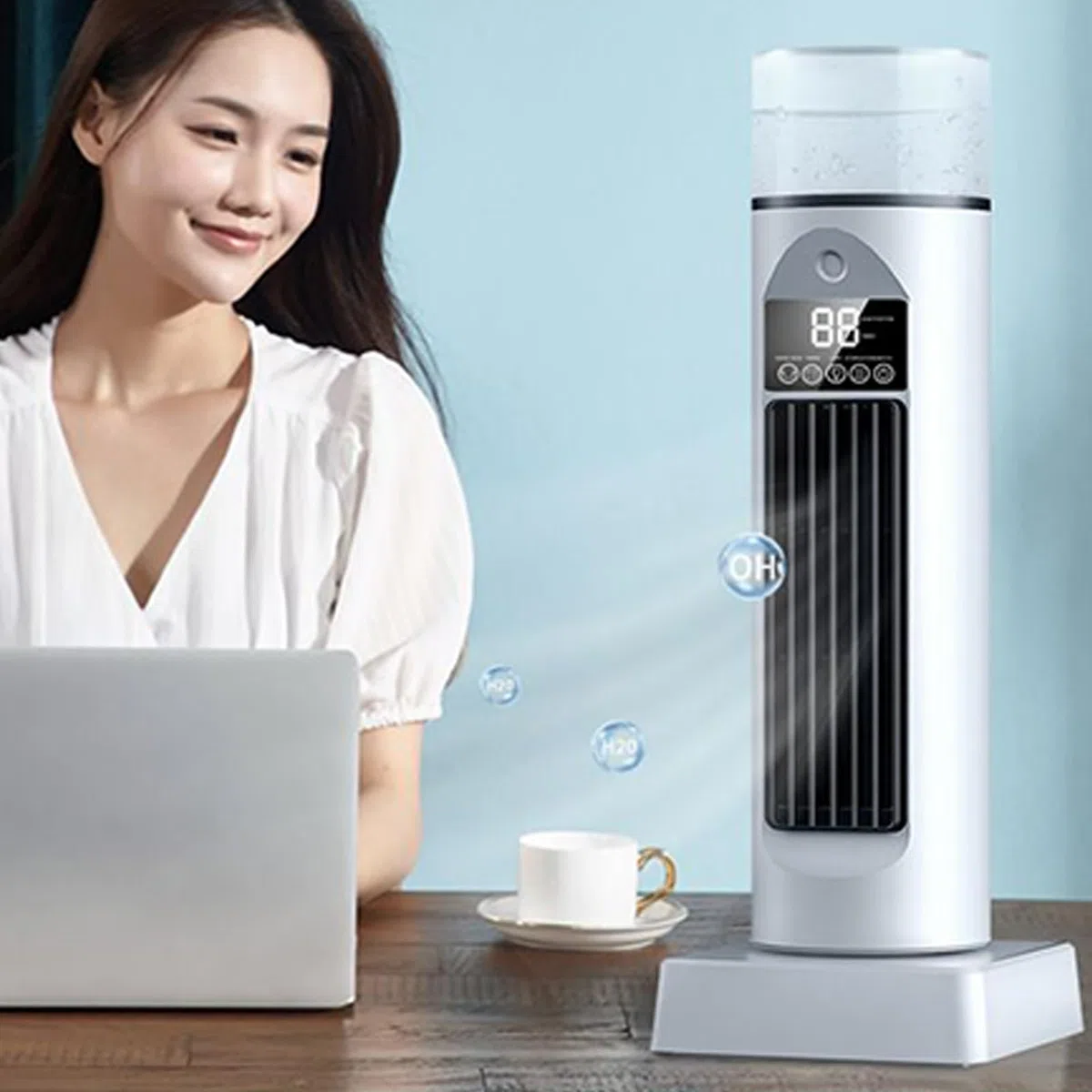 Ventilatore per aria condizionata, condizionatore d'aria personale, ventola AC – silenzioso, oscillante a 6 velocità, con telecomando e serbatoio 'acqua, timer 6 ore, per casa, ufficio,