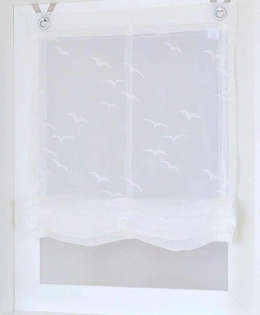 Tenda a pacchetto con occhielli Kutti, bianco trasparente marittimo Seabird, larghezza 60 cm x altezza 130 cm
