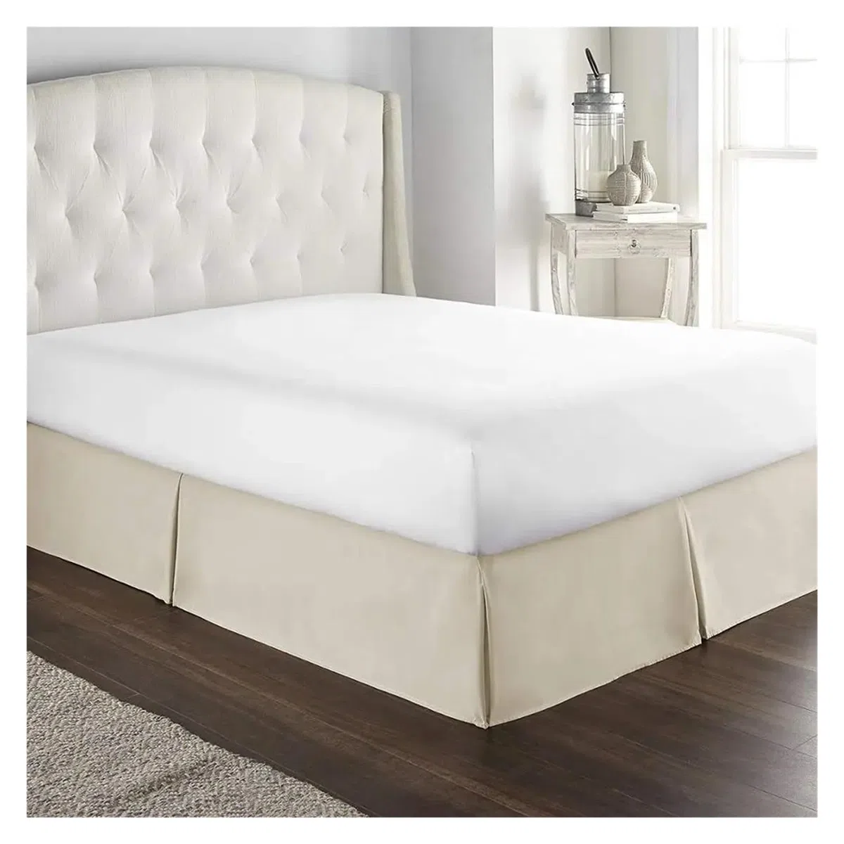 Gonna Letto Matrimoniale Gonna da Letto su Misura, Morbida e Confortevole, con Pieghe, in Tessuto Antipiega, Alta 15 Pollici(Dark White,160x190 x 35 cm)