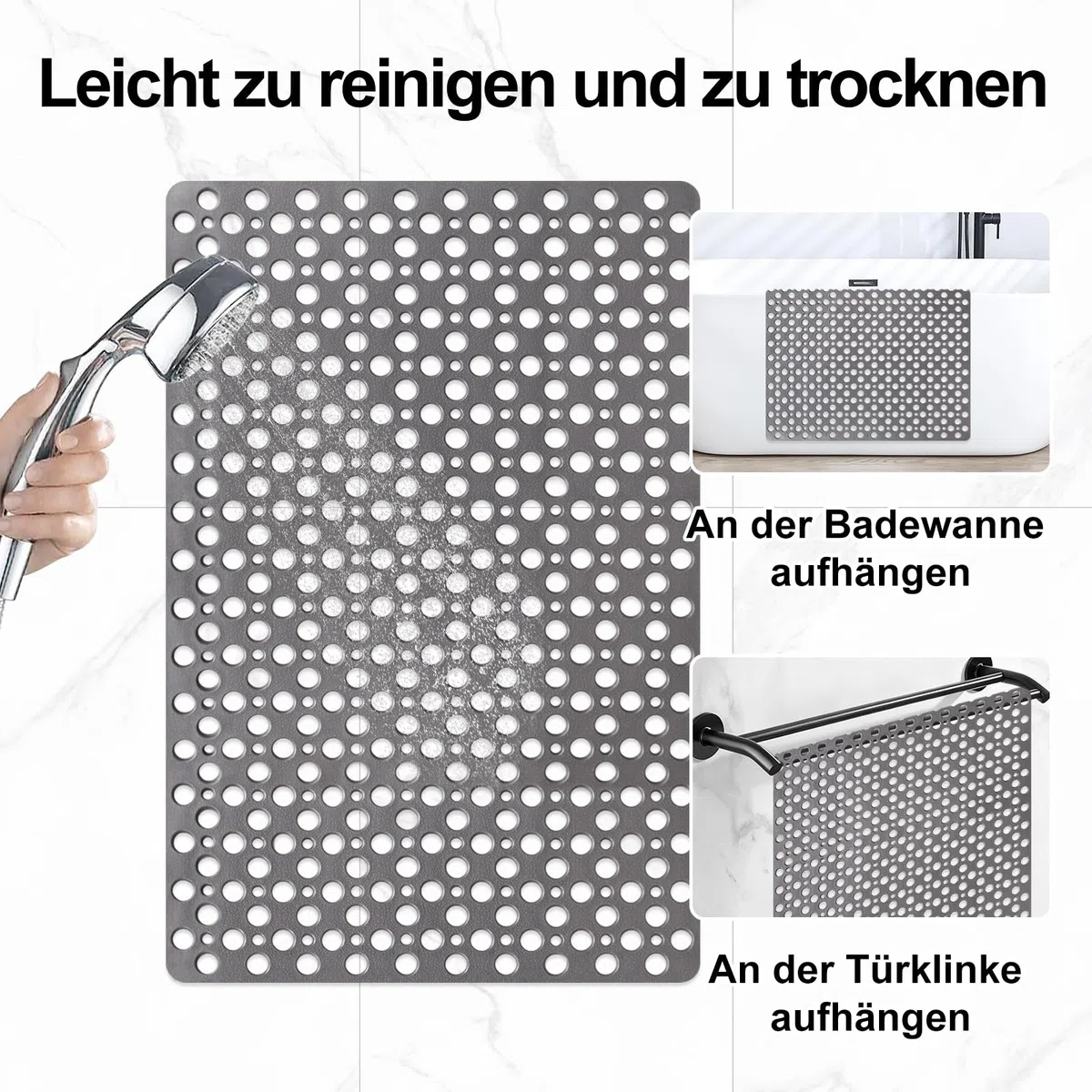 Tappetino da doccia antiscivolo 60 x 90 cm – Tappetino antiscivolo per la doccia in morbido materiale TPE con ventose e grandi fori di drenaggio, asciugatura rapida e lavabile in lavatrice
