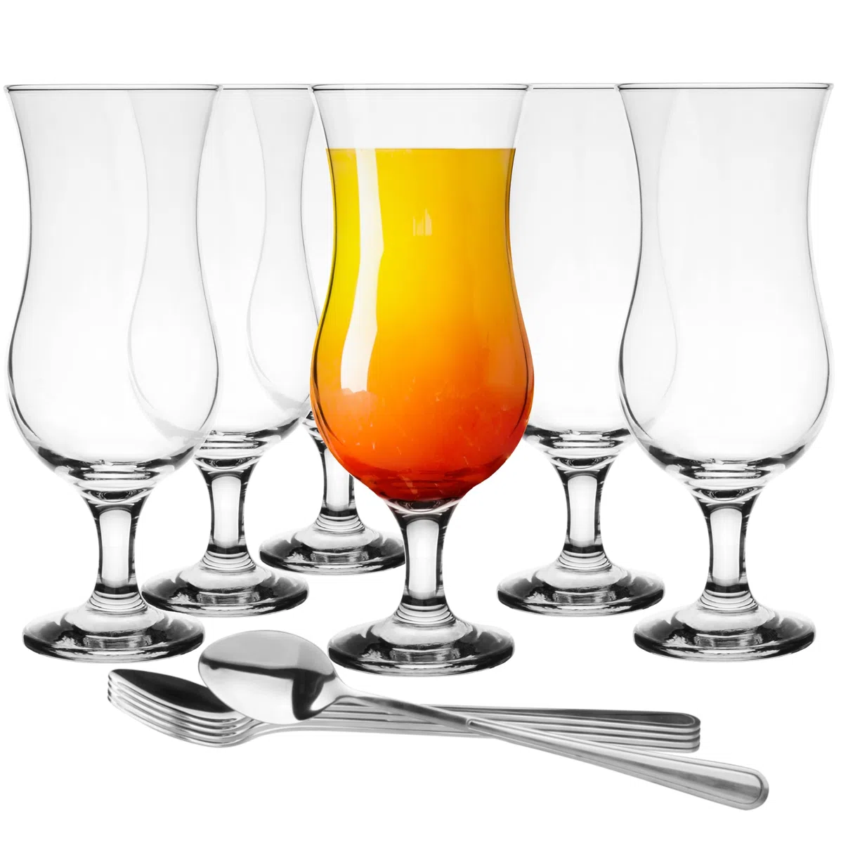 Glasmark A570032-0420-0000-LD Set di 6 Bicchieri da Cocktail Max 480 ml + cucchiaino Lungo, Vetro e Acciaio Inox