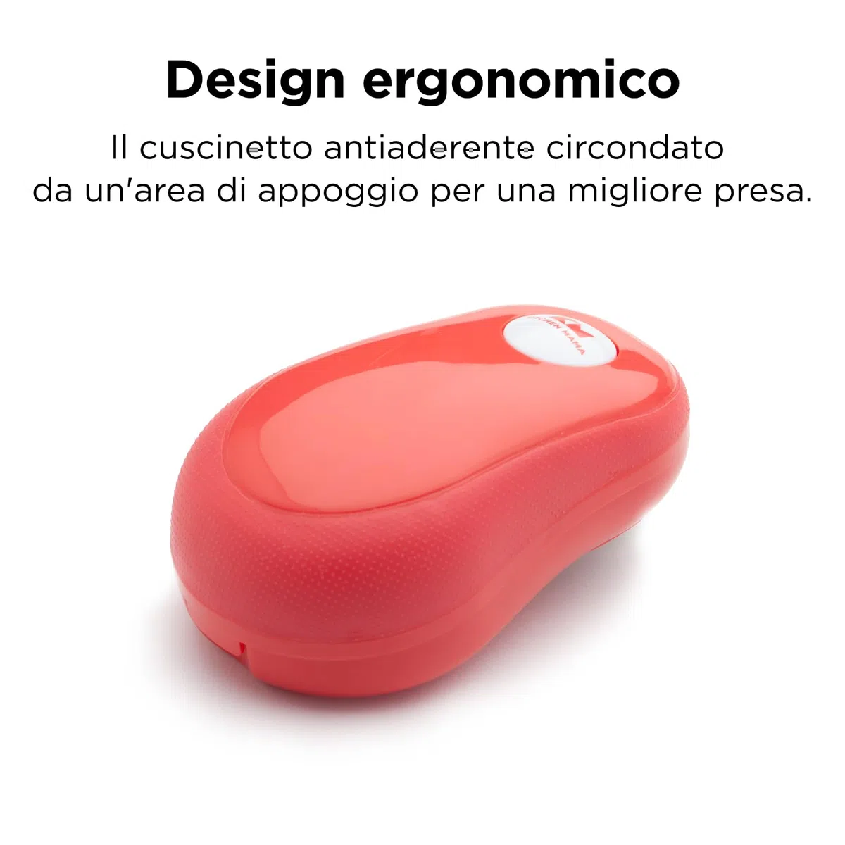 Kitchen Mama One -Touch Apriscatole Elettrico - Apri Lattine Automatico, Bordi Lisci e Sicuri, Ergonomico Facile Impiego Mani Sofferenti Artrosi, Design Compatto Senza Fili (Rosso)