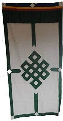 Tenda per porta in stile tibetano buddista a nodo infinito (178 cm x 88 cm) N73 (verde e bianco), Cotone, Green, 178 x 88cm
