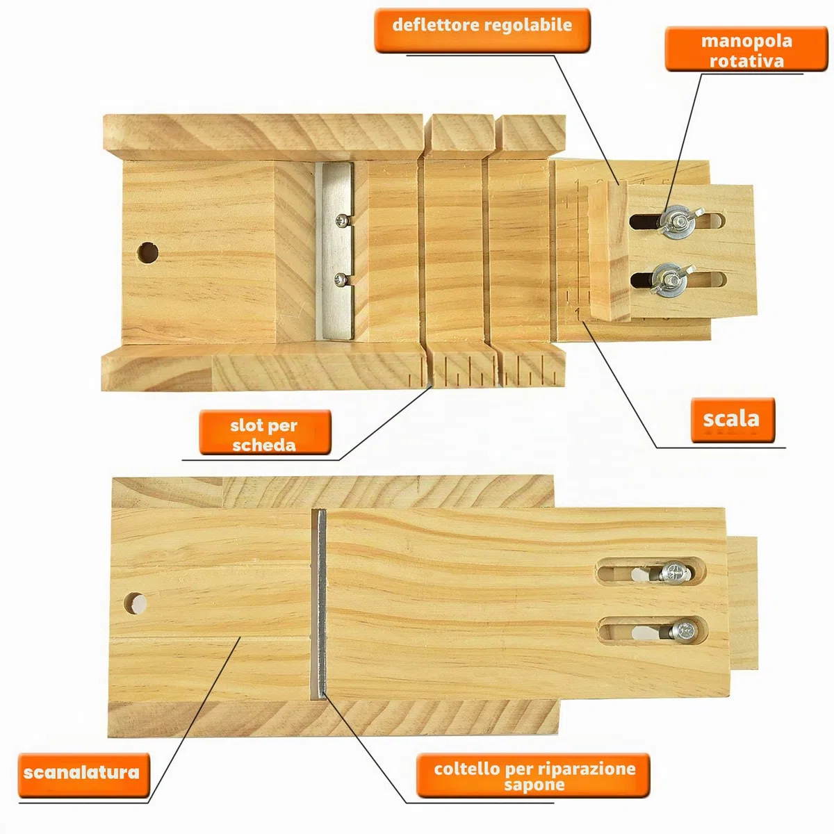 Artcome Kit di stampi per tagliare il sapone per pagnotta, multifunzione, regolabile, in legno, set di stampi rettangolari in silicone con taglierina ondulata e dritta in acciaio inossidabile