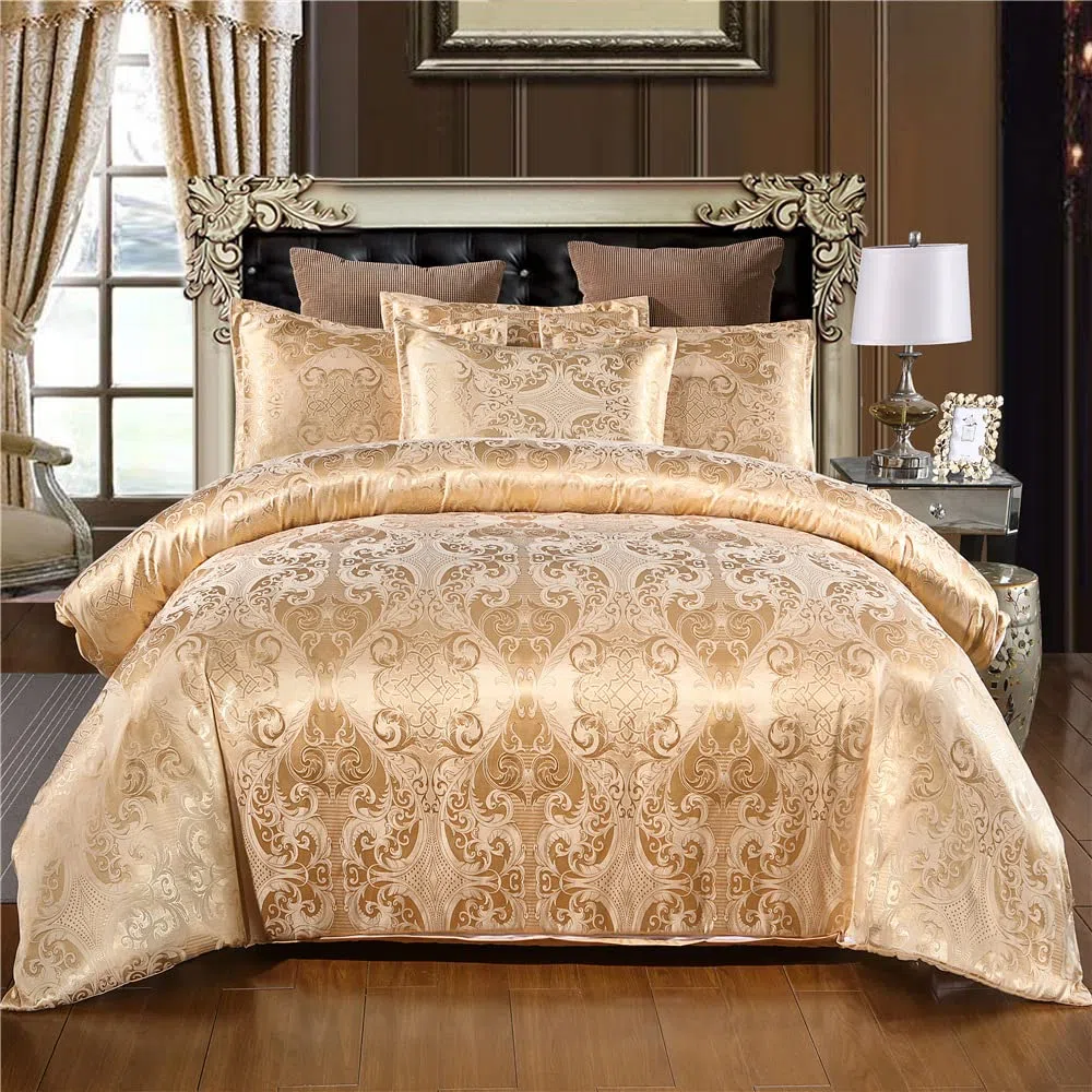 Set di trapunta in raso di seta coperta per tutte le stagioni, copriletto regina, set di biancheria da letto in jacquard di lusso, set di biancheria da letto abbinati a 2 federe (matrimoniali, 228 x