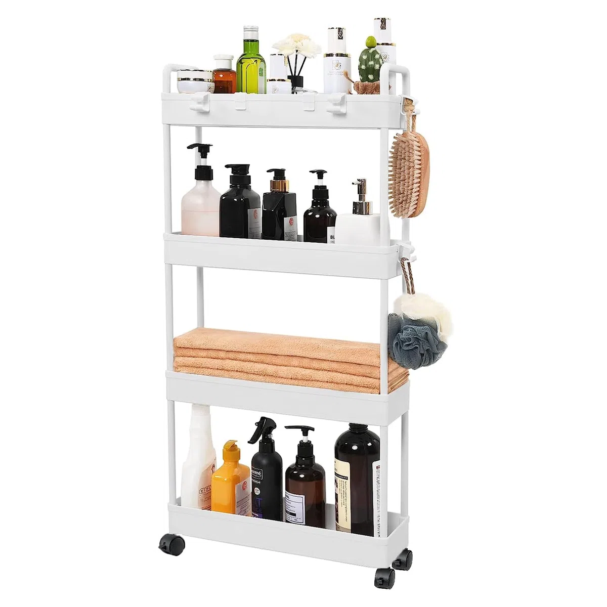 Elegante Carrello Arrotolabile a 4 Livelli, Multifunzione per Cucina, Organizer per Conservazione, Armadietto Sottile per Bagno, Lavanderia e Soggiorno
