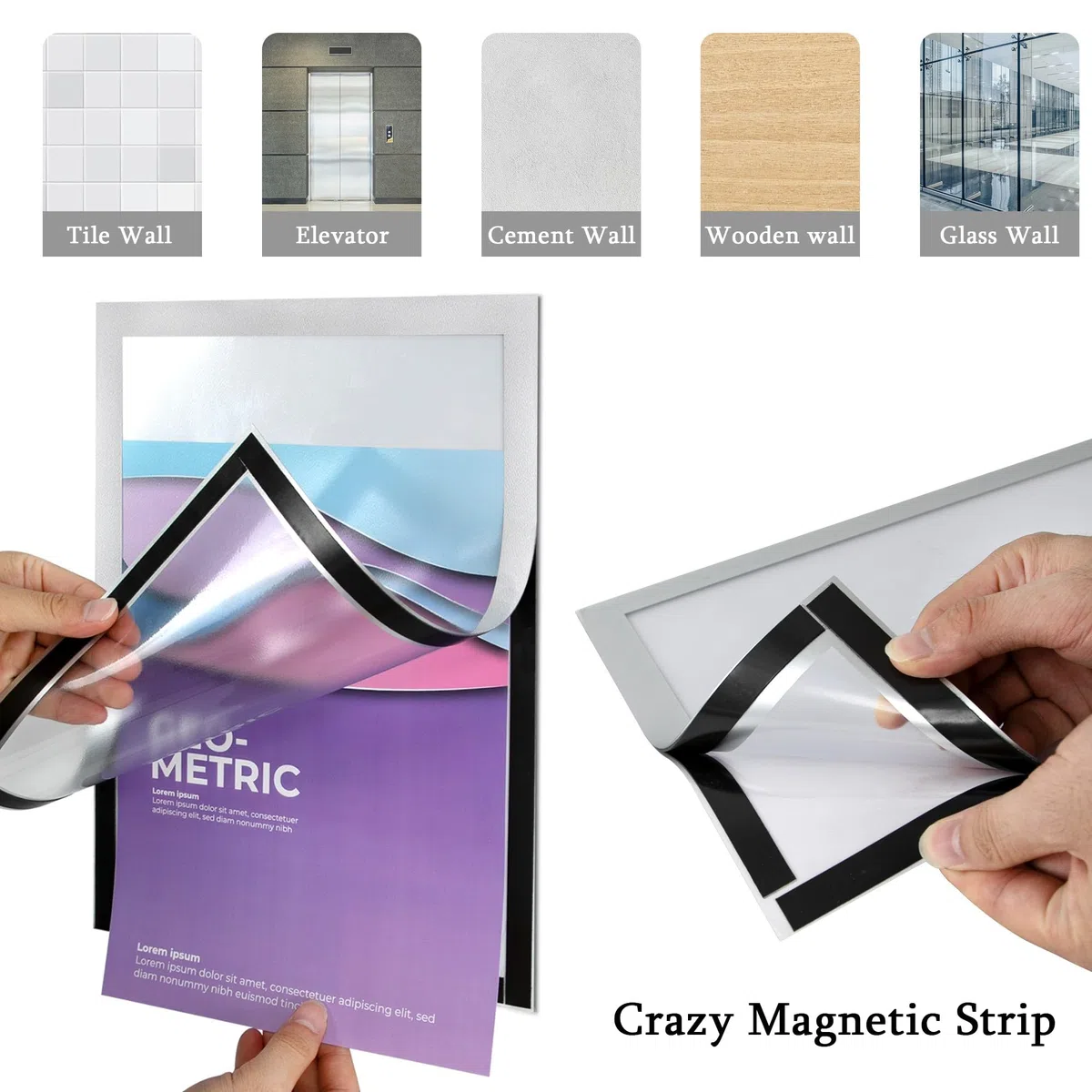 A4 Cornice Magnetica Autoadesiva per Espositore, Magnetic Cornice per Display su Superfici Lisce e Solide, Cambio Rapido, Confezione da 6, Argento