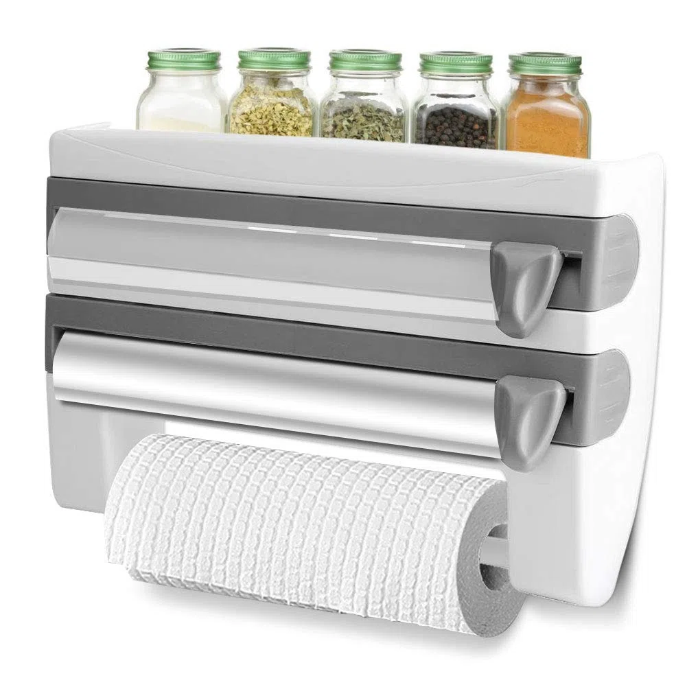 Svolgitore a parete, supporto da parete per asciugamani Dispenser di rotolo da multifunzione pellicola estensibile dispenser in alluminio con porta Sopalin Svolgitore Triplo Grigio