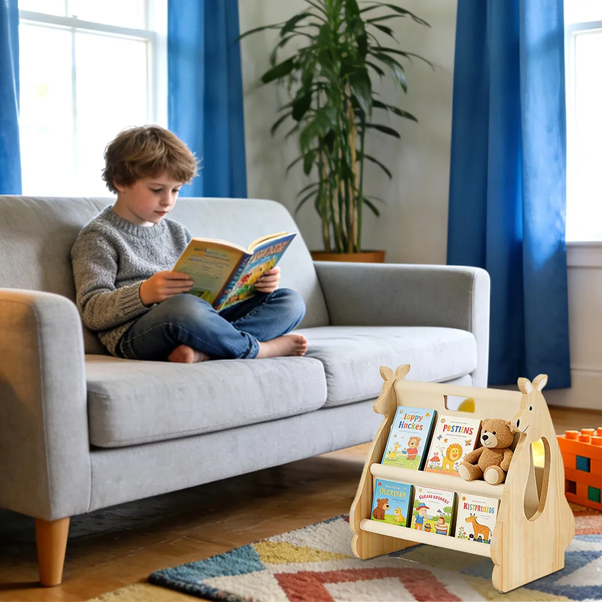 Libreria Montessoriana per Bambini, Scaffale Porta Libri in Legno Massello, Libreria Scaffale Montessori per Cameretta, Mobile per Cameretta, (Naturale, H 37 cm)