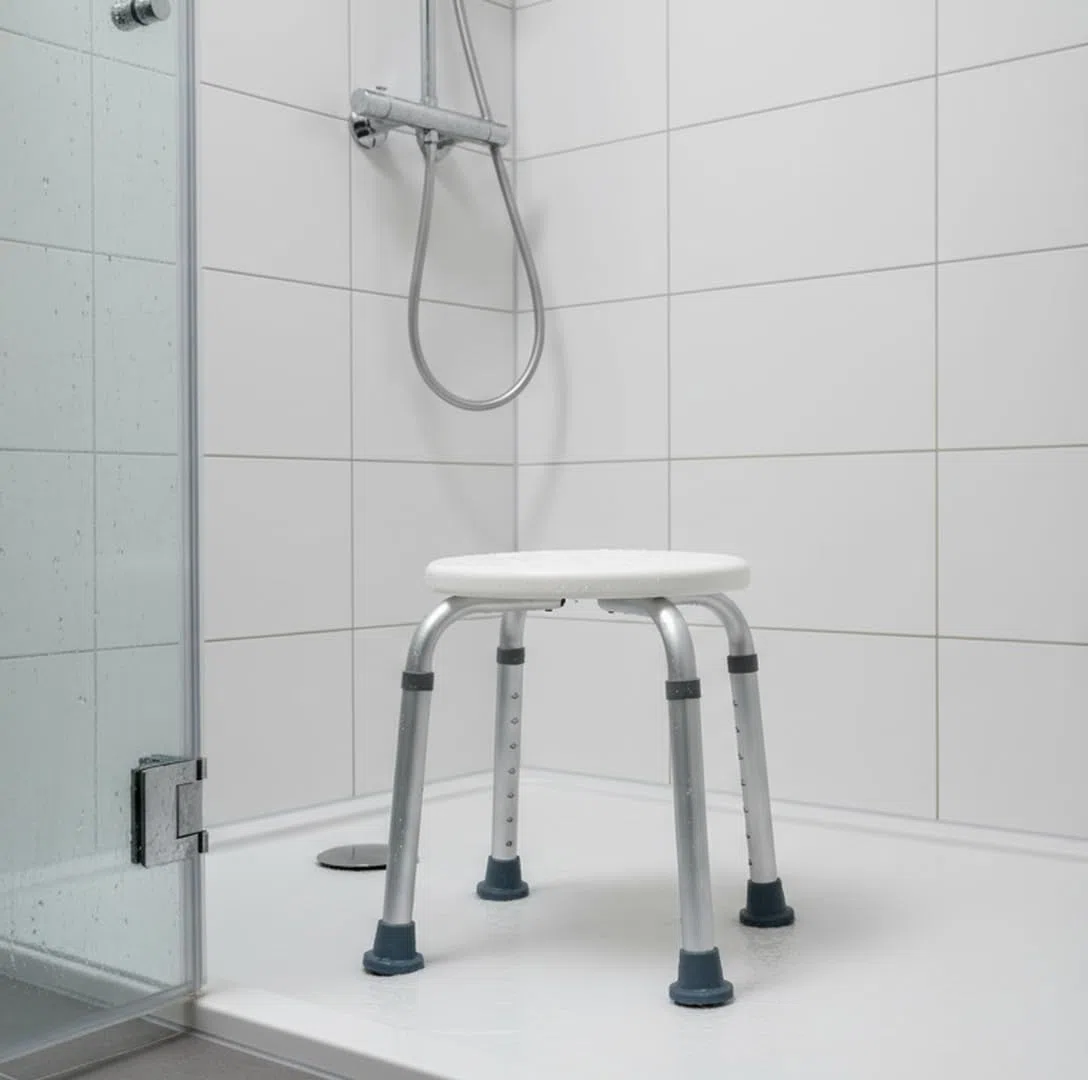 Ausilium Sgabello per Doccia Circolare in Alluminio Anodizzato - Sedile da Bagno per Anziani e Disabili - Altezza Regolabile - Piedini Antiscivolo, Portata 100 kg