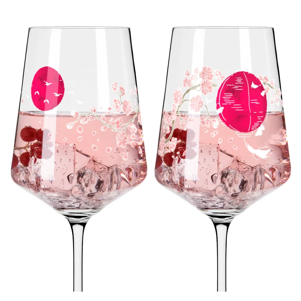 RITZENHOFF 3461007 Set di 2 bicchieri da aperitivo Sprizz da 500 ml - Serie Sommersonett No. 7 con motivo asiatico rosa - Made in Germany