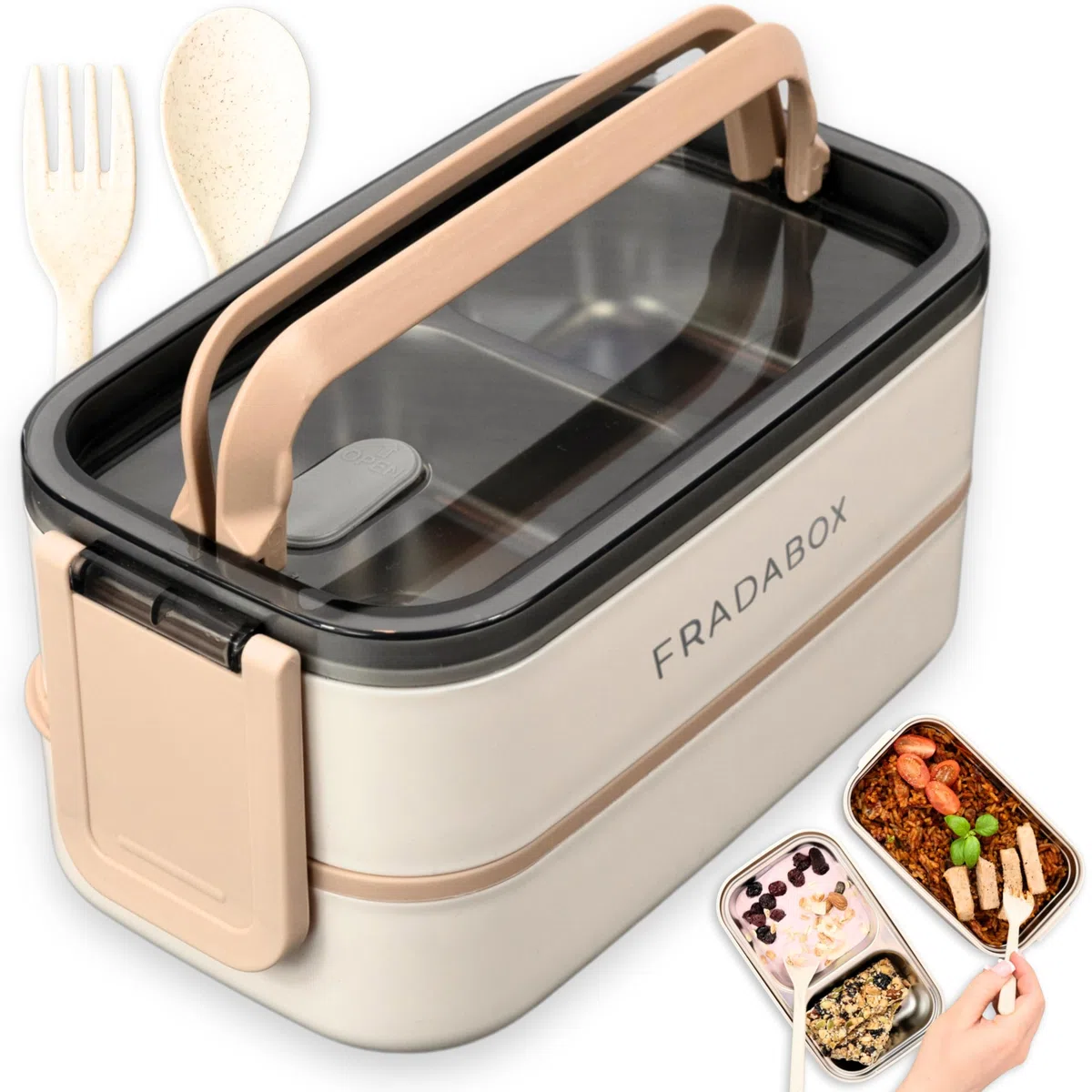 Bento - Contenitore per il pranzo "Taylor", 2 ripiani con scomparti, in acciaio inox di alta qualità, senza BPA, con posate, ideale per i viaggi, Meal Prep Bento Box per adulti, a prova di