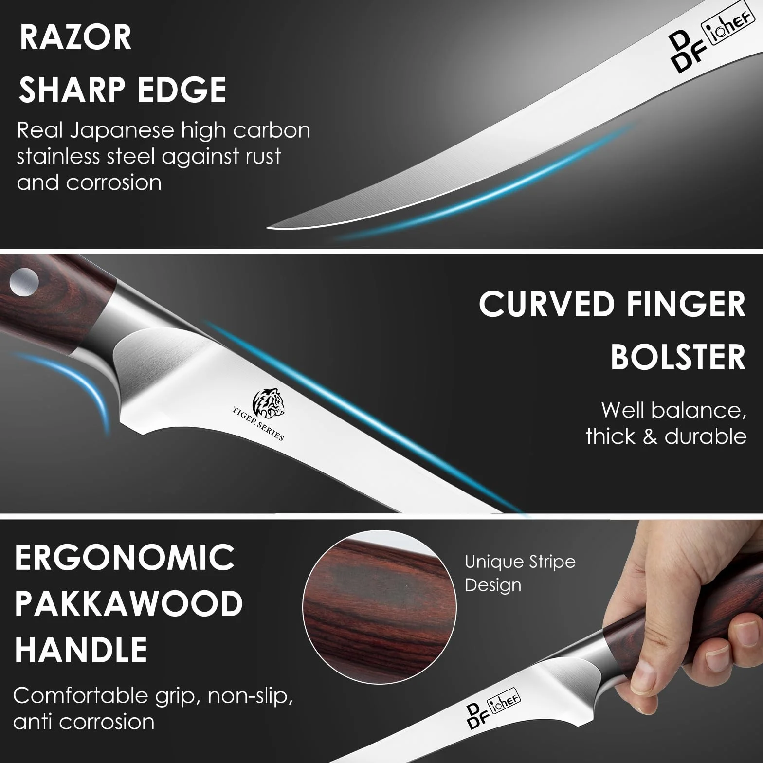 DDF iohEF Coltello per Sfilettare 18 cm, Coltello da Disosso Professionale Bordo Disossare Pesce e Carne in Acciaio Inossidabile al Carbonio Super Affilato