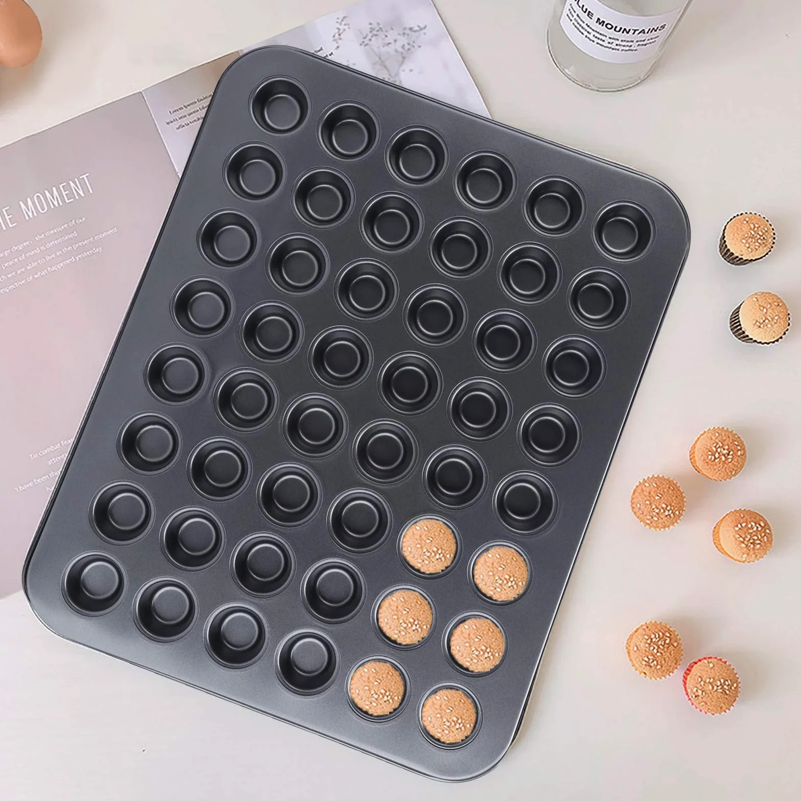 Teglia per Cupcake da 48 Tazze, Mini Teglia Antiaderente per Muffin da 48 Tazze, Teglia Rotonda per Cupcake, Teglia da Forno per Cottura in Forno, Accessori per la Cottura, Grigio