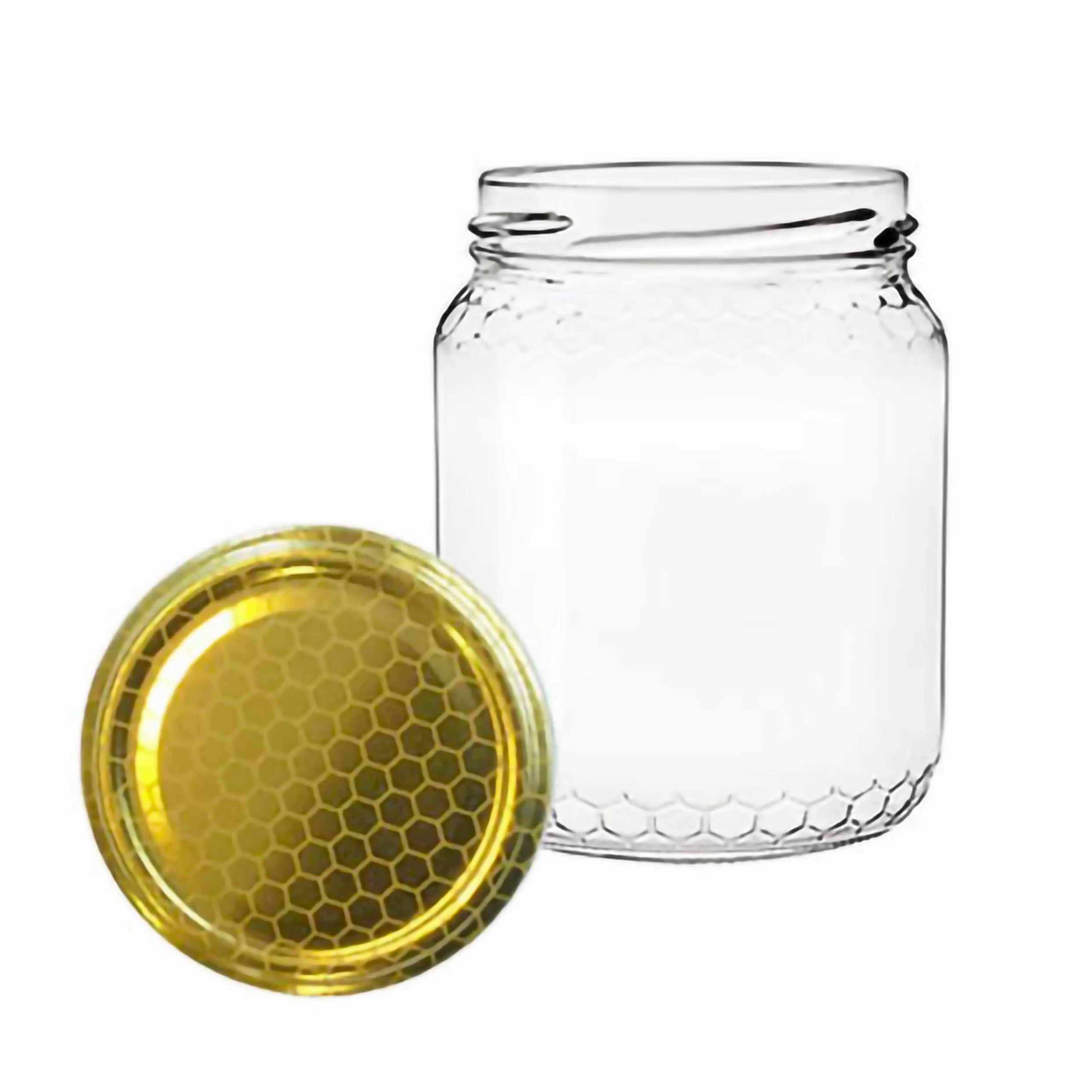 Set Completo di 48 Barattoli Vasetti da 390ml - 0,5Kg con Tappo Color Oro. Vaso Ideale per la Conservazione di Miele, Marmellata, e Altri Alimenti (48 pezzi da 390ml - 0,5Kg)