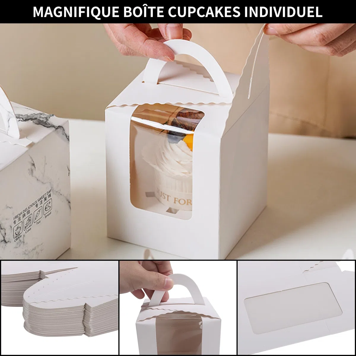 100 Pezzi Scatole per Cupcake Singoli, Scatole Cupcake Bianche Singole, Scatola Cupcake con Finestra e Maniglia per Torte di Cartone per Compleanno, Natale, Festival