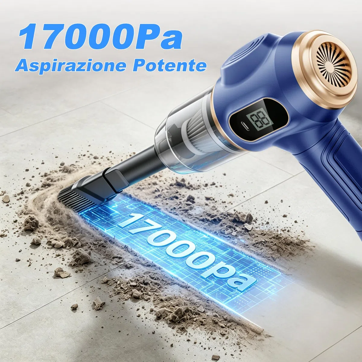 Aspirapolvere Portatile per Auto Senza Fili, Mini Aspirapolvere Manuale Ricaricabile con Display LCD e Multi-Bocchette, Alta Potenza per Auto, Casa, Ufficio, Divano, Peli di Animali, Tastiera