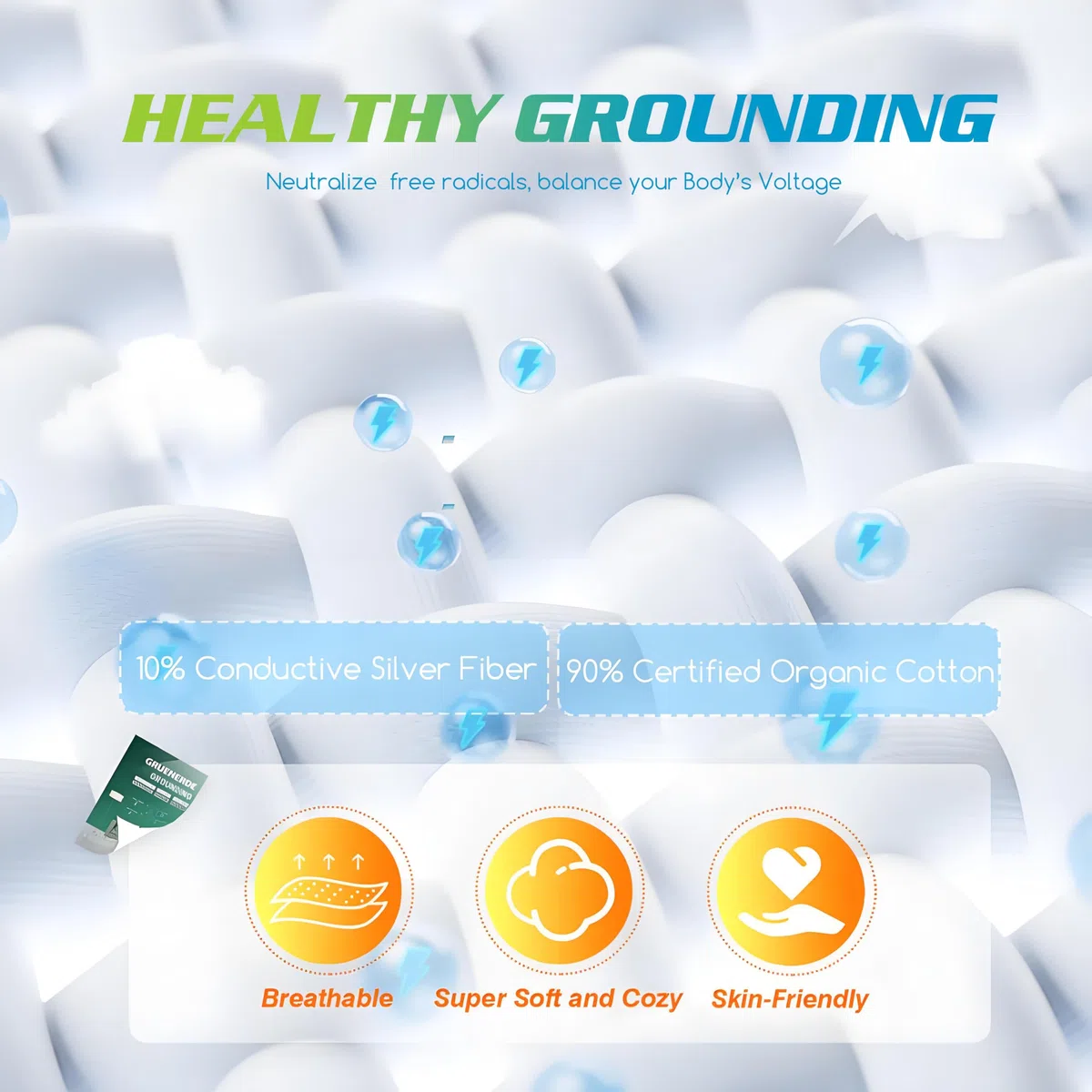 Grounding Sheet - Lenzuolo per letto a terra con cavo di messa a terra, per un sonno migliore (68 x 132 cm)