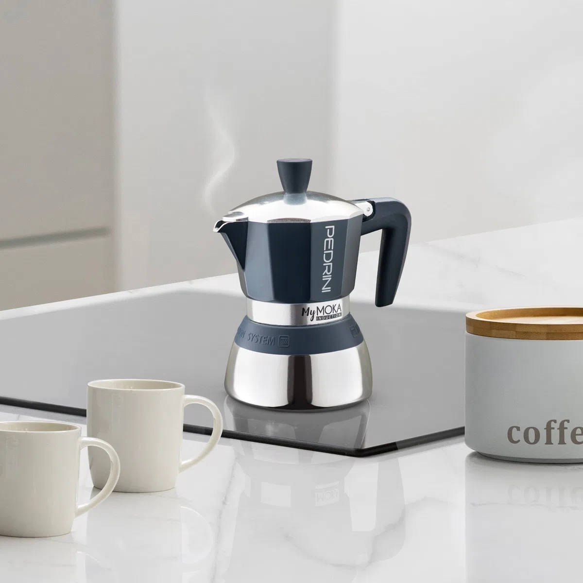 Pedrini Caffettiera MyMoka Induction, 2 tazze, Blu notte