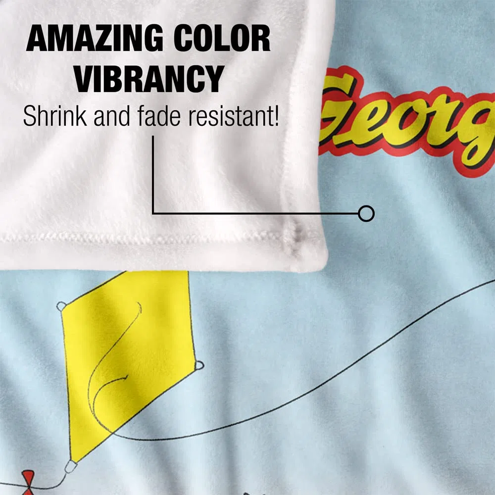 Coperta Curious George, 152 x 127 cm, coperta super morbida al tatto «Kite Flying George», 50" x 60"