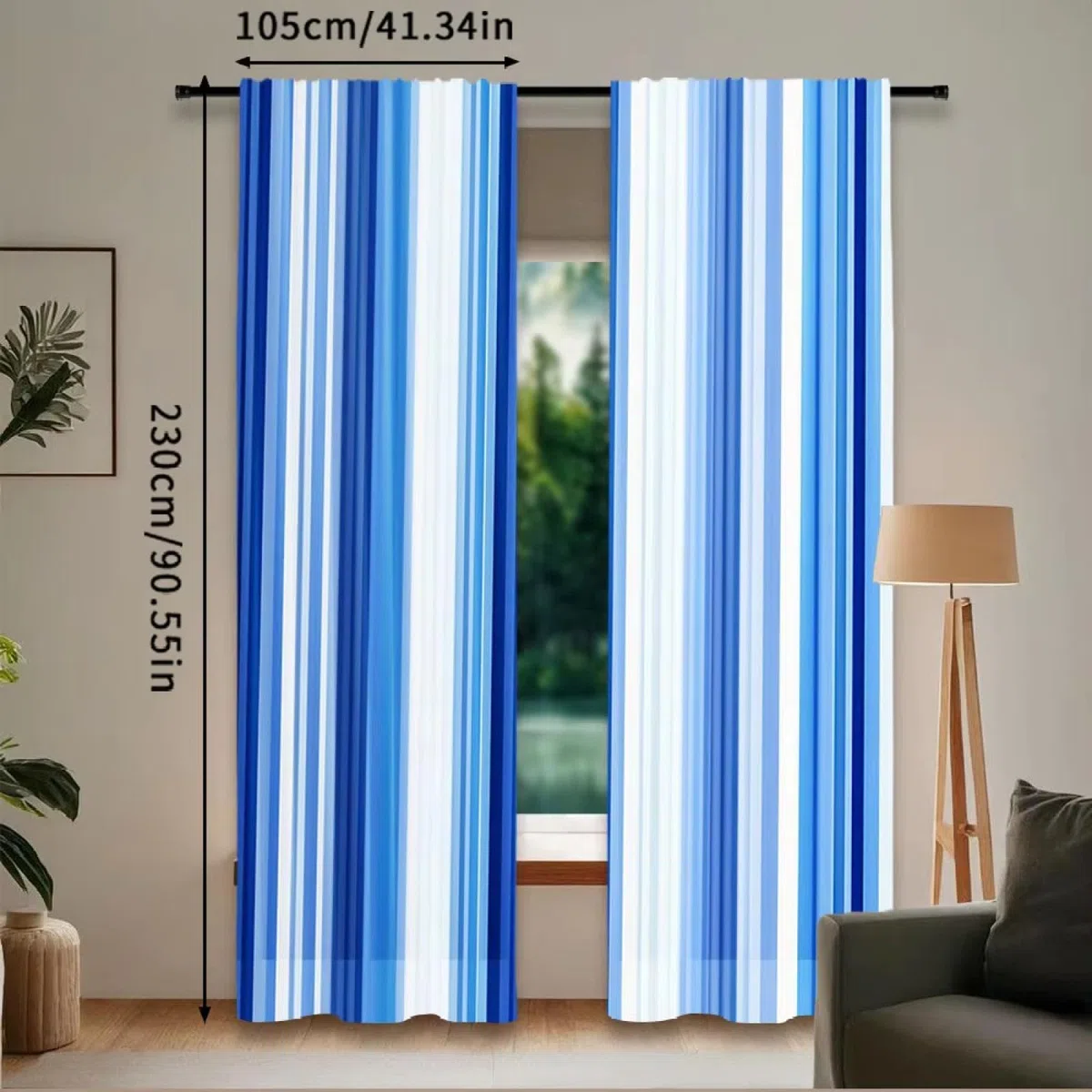 2 tende a righe blu e bianche, design retrò con sfumature astratte, adatte per camera da letto, bagno, soggiorno WxH/2x70x140cm