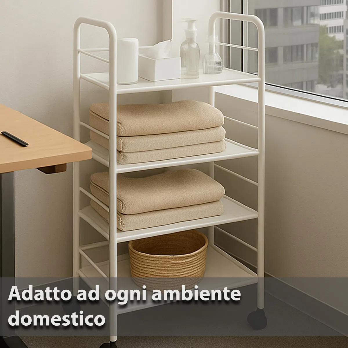 MAKA Carrello Cucina Salvaspazio con Ruote, 3-4 Ripiani in Metallo, Portatutto da Bagno o Cucina, Portaoggetti Multiuso con Struttura Robusta e Facile da Spostare (Bianco, 4 Ripiani)