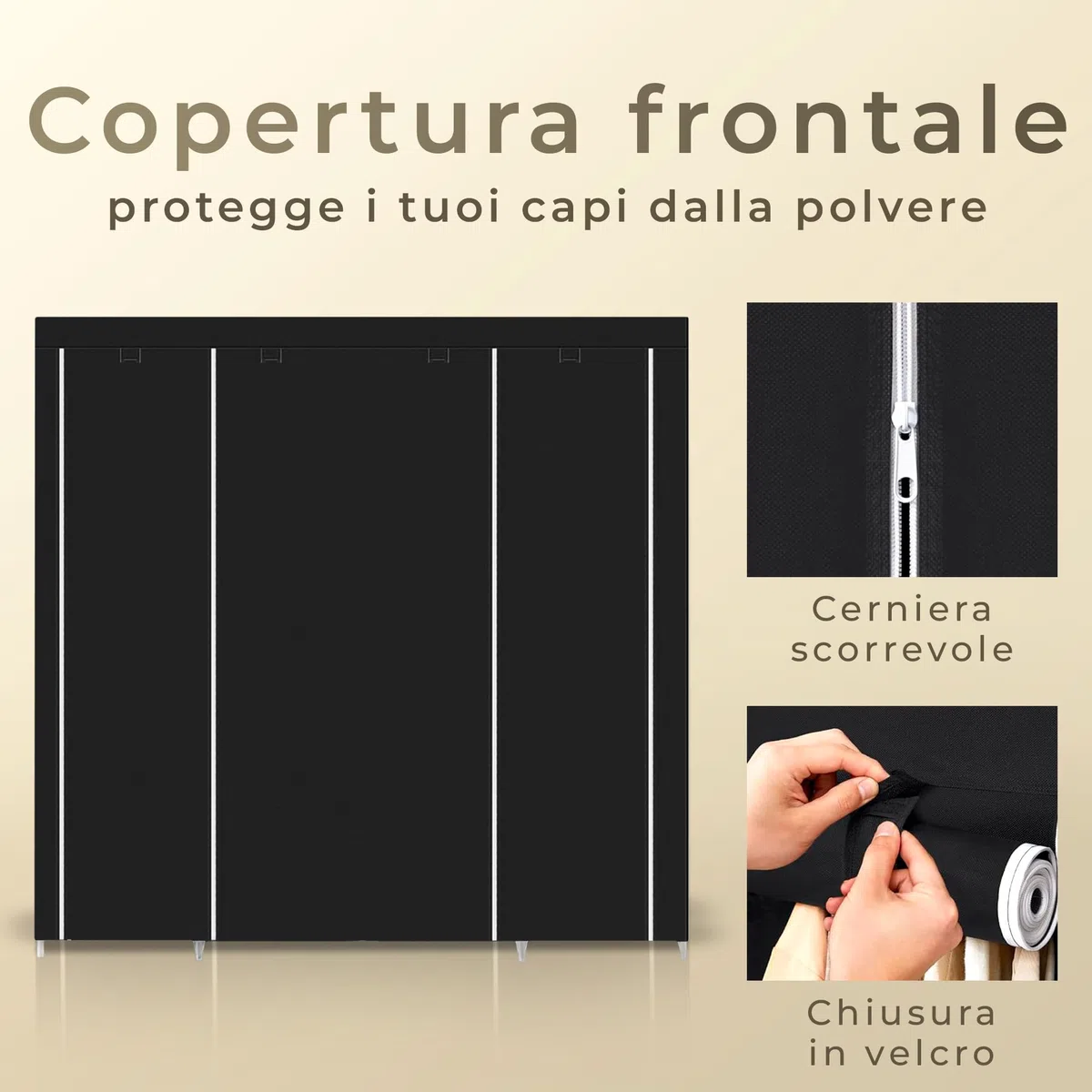 JUPPLIES Armadio in Tessuto Portatile 45x130x167 cm – Armadio Salvaspazio con Ripiani e Barra Appendiabiti – Guardaroba Pieghevole con Cerniera, Montaggio Facile Senza Attrezzi