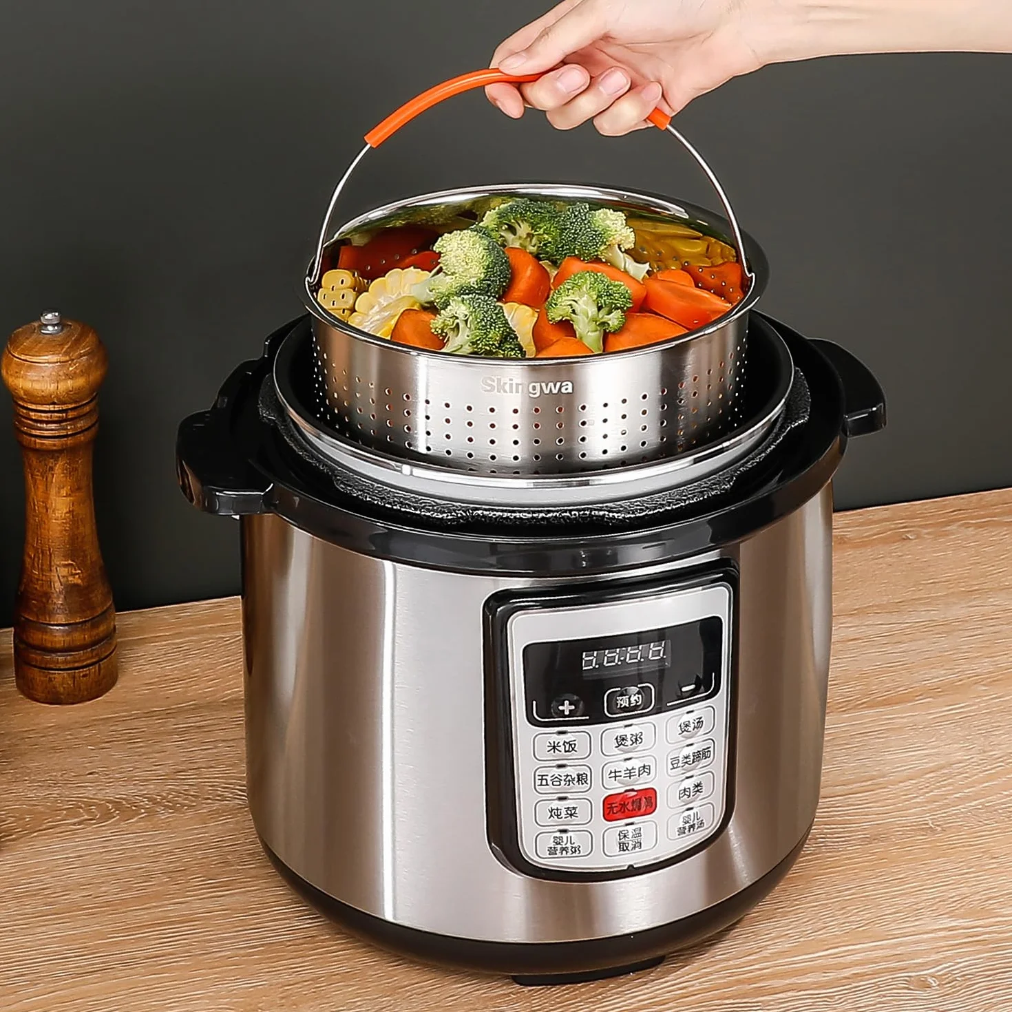 Cestello per cottura a vapore per pentola istantanea, inserto in acciaio inox per pentole (8L)
