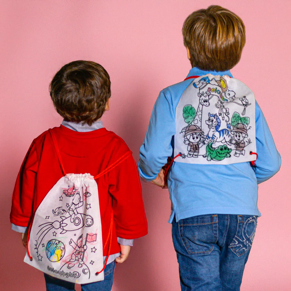 aeioubaby.com 25 Zainetti da Colorare + Borsa Riutilizzabile | 25 Bustine singole con 5 Colori a Cera e un Palloncino | Regalo per bambini per le feste e i compleanni (Animali)