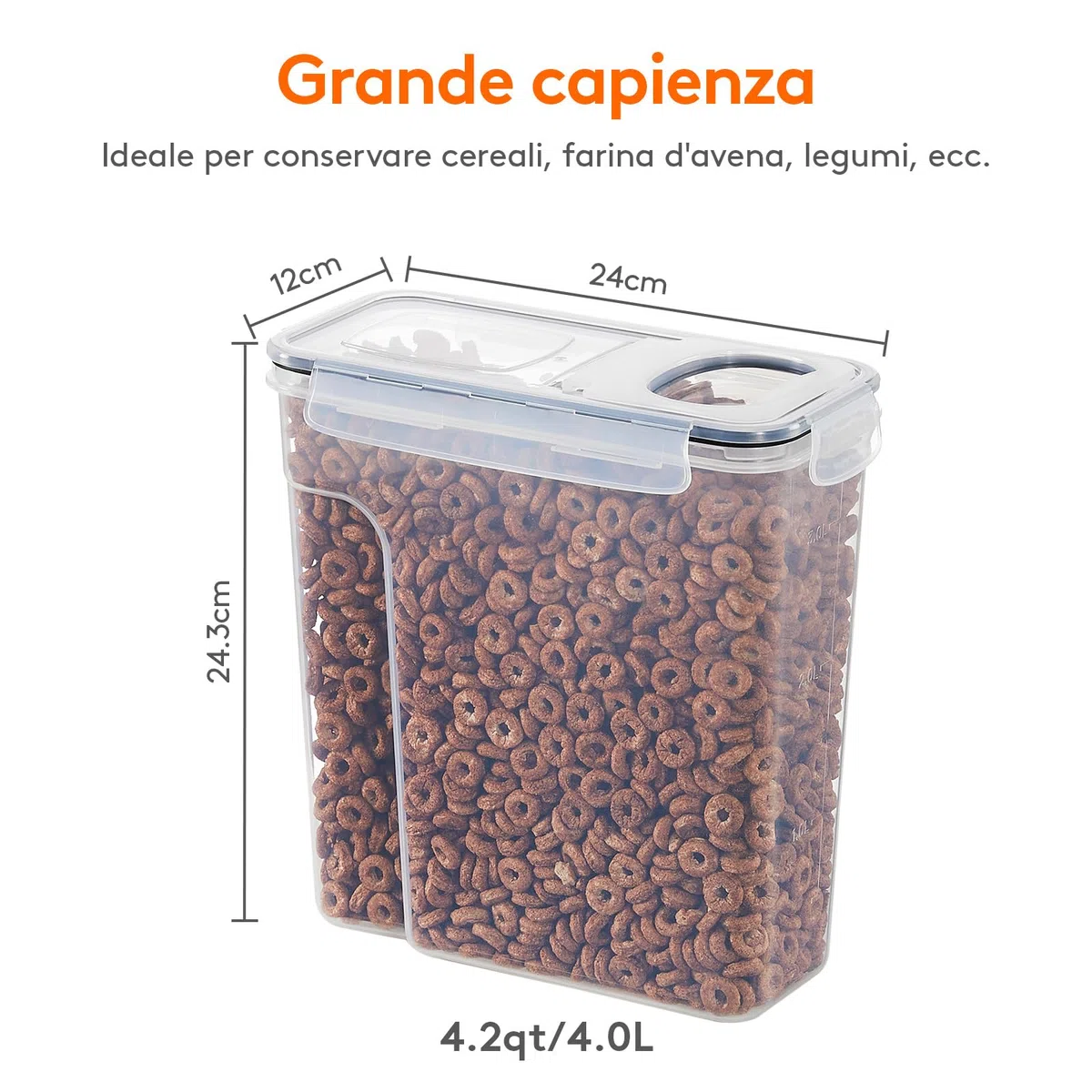 Lifewit 4 Contenitori Ermetici per Alimenti, Set Contenitori per Alimenti 4L, Contenitori Pasta Dispensa Salvaspazio, Contenitori Barattoli Cucina Accessori, Barattoli Pasta Plastica con Coperchio