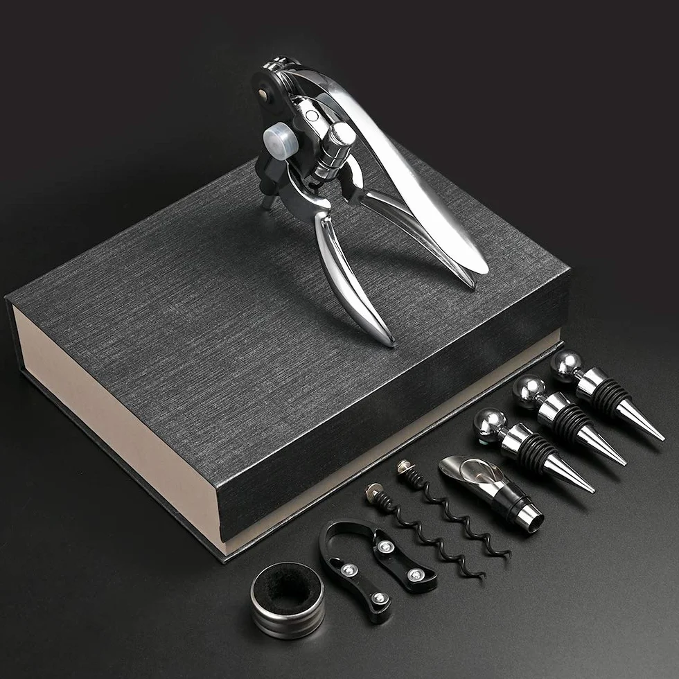 faburo Set Apribottiglie, 9PZ Cavatappi Manuale Cavatappi a Coniglio Kit Accessori per Vino Aeratore Versatori da Vino con Confezione Regalo di Fascia Alta